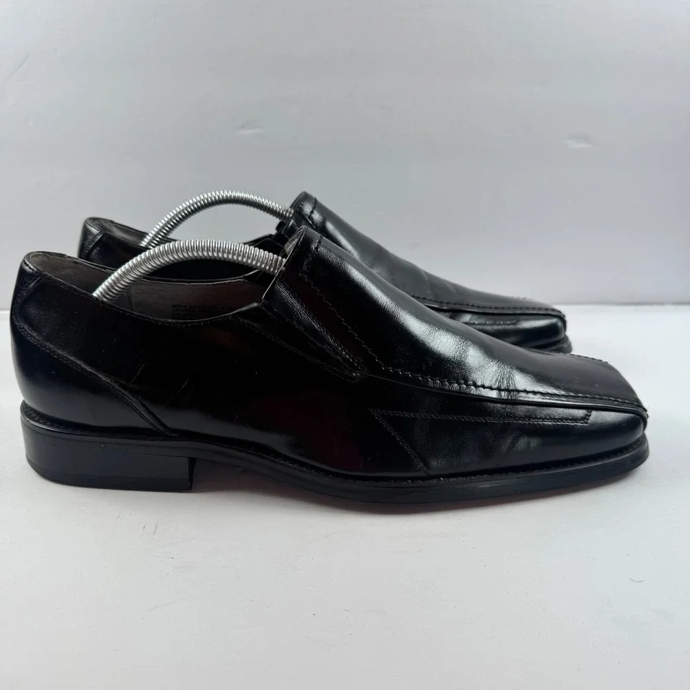 Stacy Adams Mens Black Leather Square Bicycle Toe Slip On Loafers 21187-001 9.5M